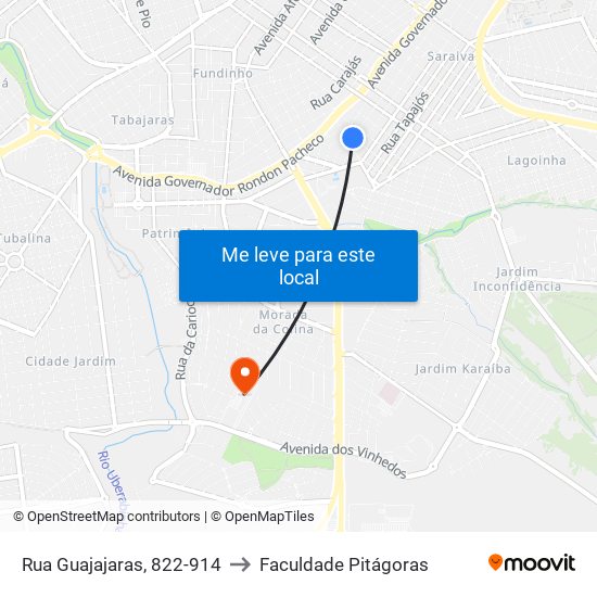 Rua Guajajaras, 822-914 to Faculdade Pitágoras map