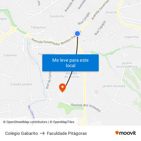 Colégio Gabarito to Faculdade Pitágoras map