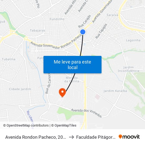 Avenida Rondon Pacheco, 2064 to Faculdade Pitágoras map