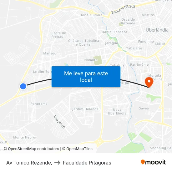 Av Tonico Rezende, to Faculdade Pitágoras map