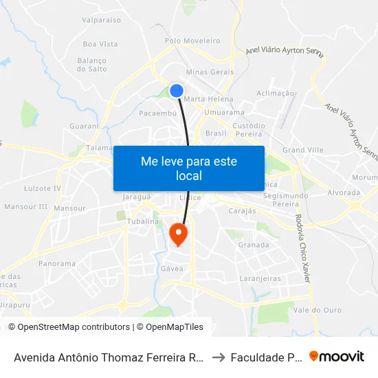 Avenida Antônio Thomaz Ferreira Rezende, 2173-6111 to Faculdade Pitágoras map