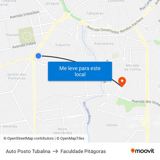 Auto Posto Tubalina to Faculdade Pitágoras map