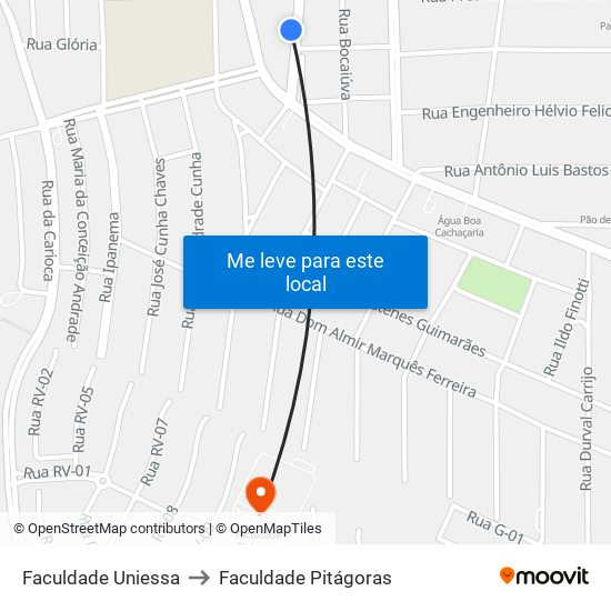 Faculdade Uniessa to Faculdade Pitágoras map