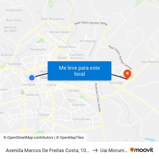 Avenida Marcos De Freitas Costa, 1055 to Uai Morumbi map