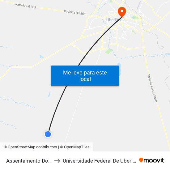 Assentamento Dom José Mauro to Universidade Federal De Uberlândia - Campus Educa map