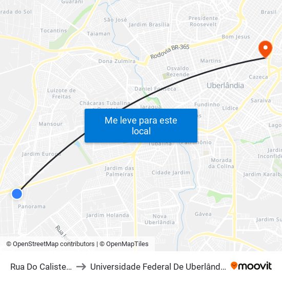 Rua Do Calistemon, 120 to Universidade Federal De Uberlândia - Campus Educa map