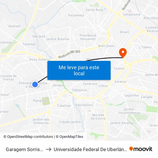 Garagem Sorriso De Minas to Universidade Federal De Uberlândia - Campus Educa map