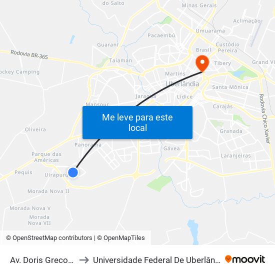 Av. Doris Greco Candeloro, to Universidade Federal De Uberlândia - Campus Educa map