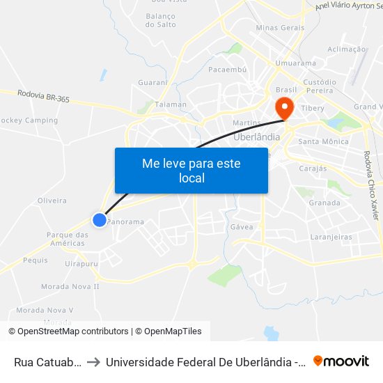 Rua Catuaba, 197 to Universidade Federal De Uberlândia - Campus Educa map