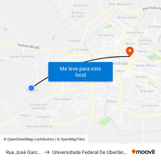 Rua José Garcia Borges, to Universidade Federal De Uberlândia - Campus Educa map