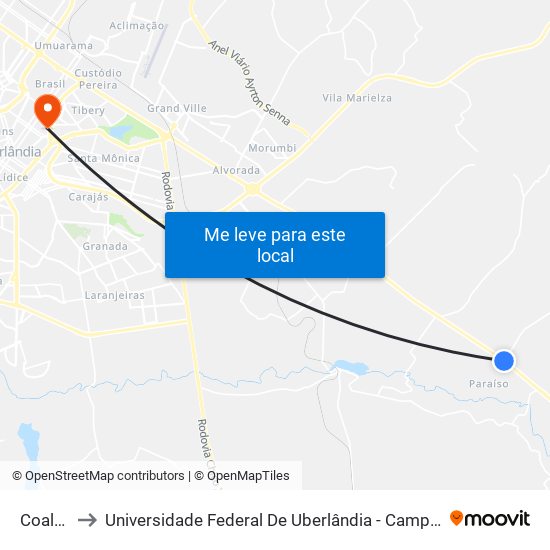 Coalbra to Universidade Federal De Uberlândia - Campus Educa map