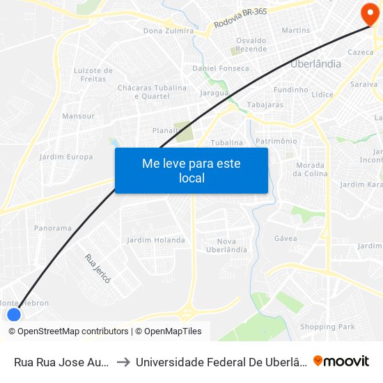 Rua Rua Jose Audes De Paula to Universidade Federal De Uberlândia - Campus Educa map