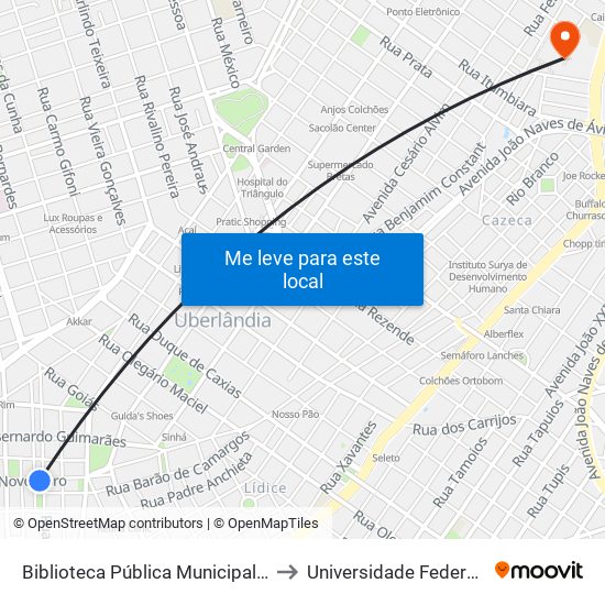 Biblioteca Pública Municipal (Parada Exclusiva Para Deficientes Visuais) to Universidade Federal De Uberlândia - Campus Educa map