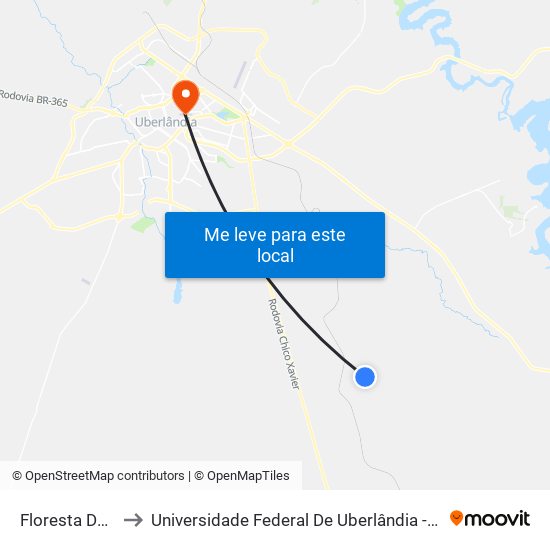 Floresta Do Lobo to Universidade Federal De Uberlândia - Campus Educa map