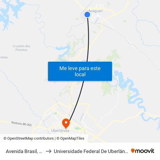 Avenida Brasil, 1332-1404 to Universidade Federal De Uberlândia - Campus Educa map