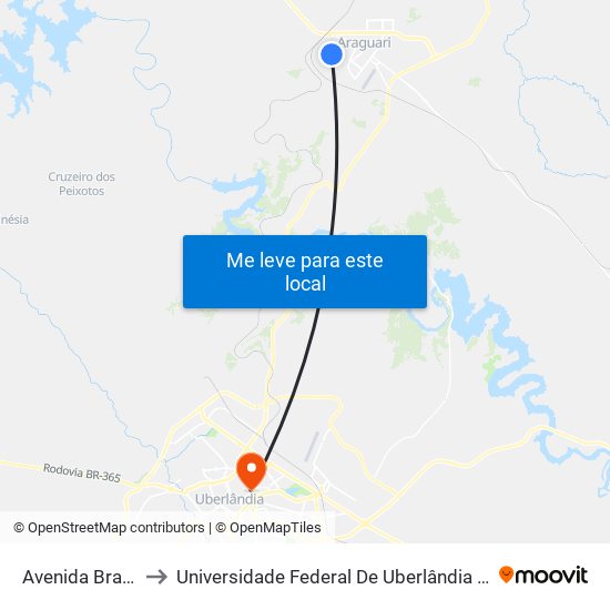 Avenida Brasil, 261 to Universidade Federal De Uberlândia - Campus Educa map