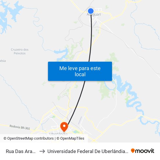 Rua Das Ararás, 270 to Universidade Federal De Uberlândia - Campus Educa map