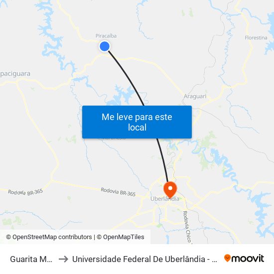 Guarita Mg-413 to Universidade Federal De Uberlândia - Campus Educa map