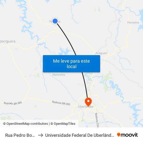 Rua Pedro Borges, 363 to Universidade Federal De Uberlândia - Campus Educa map