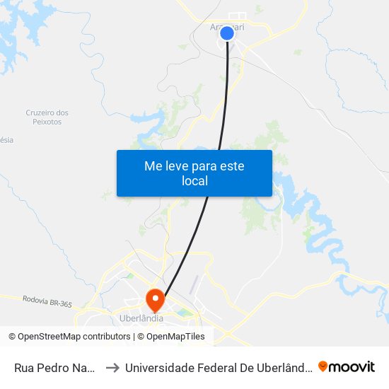 Rua Pedro Nasciuti, 525 to Universidade Federal De Uberlândia - Campus Educa map