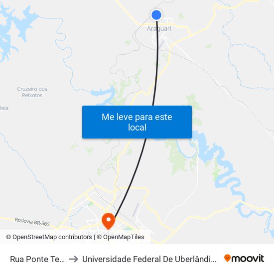 Rua Ponte Terra, 256 to Universidade Federal De Uberlândia - Campus Educa map