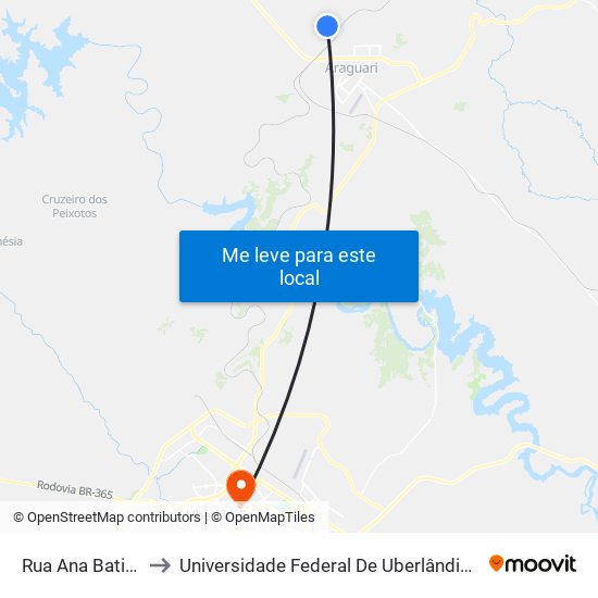 Rua Ana Batista, 530 to Universidade Federal De Uberlândia - Campus Educa map