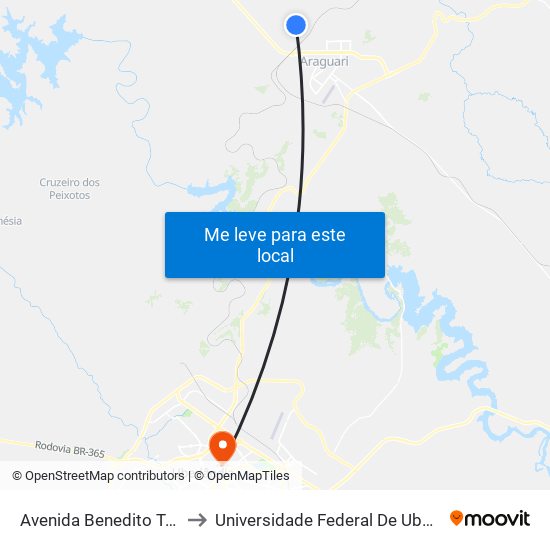Avenida Benedito Teodoro Naves, 63 to Universidade Federal De Uberlândia - Campus Educa map