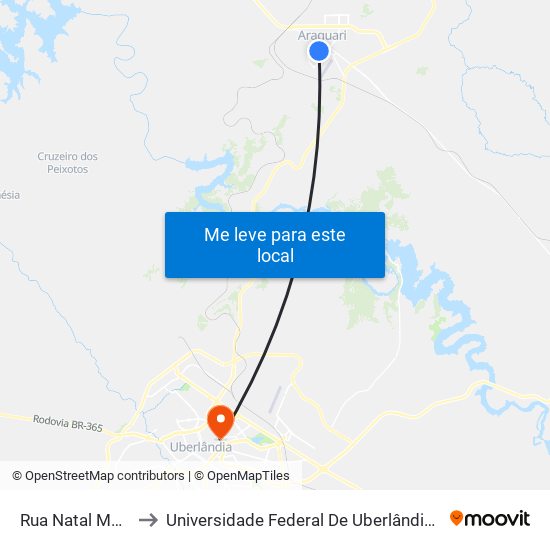 Rua Natal Mujali, 275 to Universidade Federal De Uberlândia - Campus Educa map