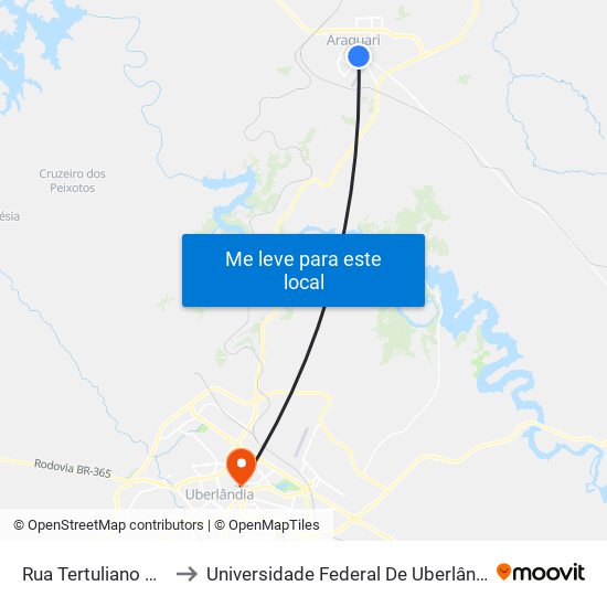 Rua Tertuliano Goularte, 50 to Universidade Federal De Uberlândia - Campus Educa map