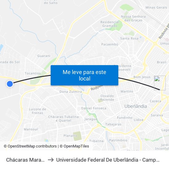 Chácaras Maravilha to Universidade Federal De Uberlândia - Campus Educa map