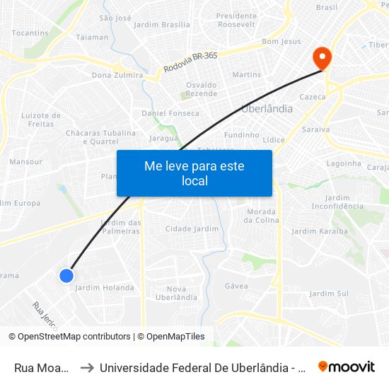 Rua Moabe, 62 to Universidade Federal De Uberlândia - Campus Educa map