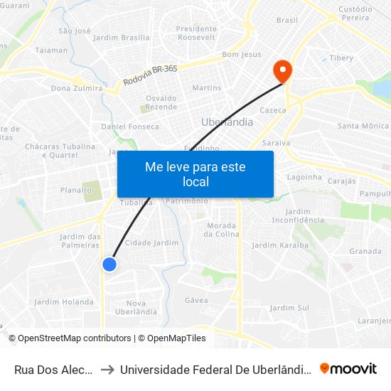 Rua Dos Alecrins, 163 to Universidade Federal De Uberlândia - Campus Educa map