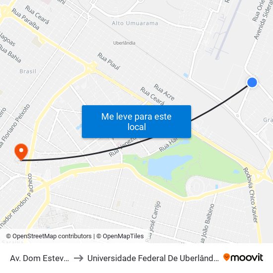 Av. Dom Estevão Avelar, to Universidade Federal De Uberlândia - Campus Educa map