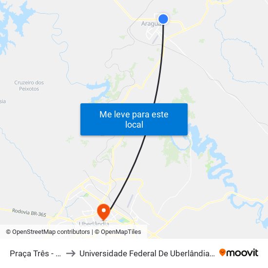 Praça Três - Paraíso to Universidade Federal De Uberlândia - Campus Educa map