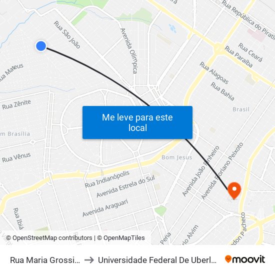 Rua Maria Grossi Raniero, 332 to Universidade Federal De Uberlândia - Campus Educa map