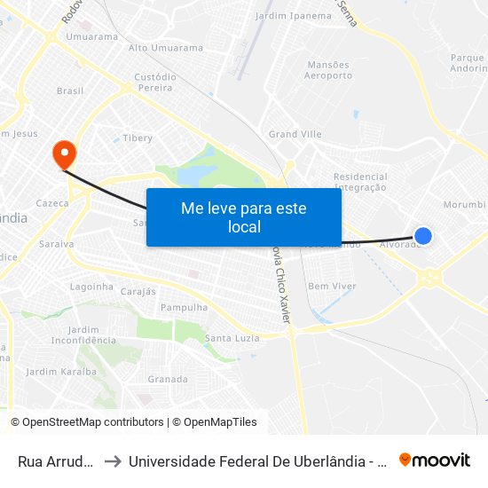 Rua Arruda, 382 to Universidade Federal De Uberlândia - Campus Educa map