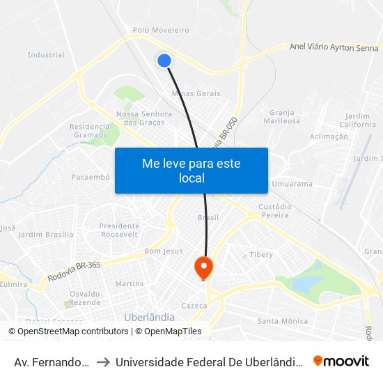 Av. Fernando Pessoa to Universidade Federal De Uberlândia - Campus Educa map