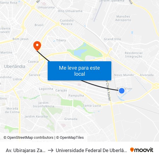 Av. Ubirajaras Zacharias, 342 to Universidade Federal De Uberlândia - Campus Educa map