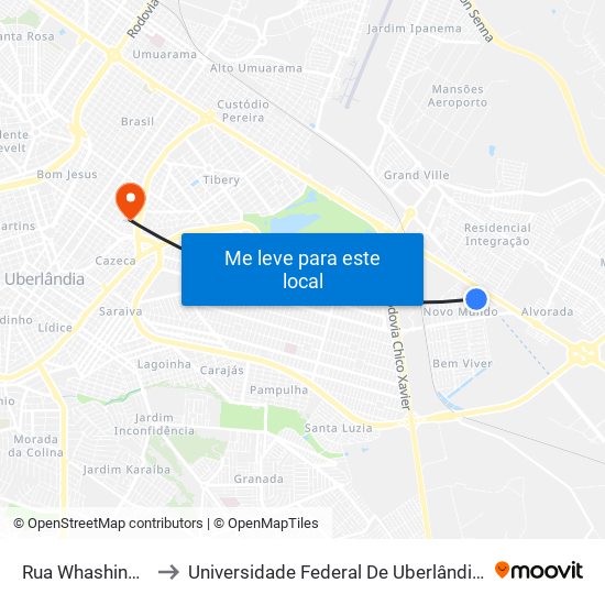 Rua Whashington, 247 to Universidade Federal De Uberlândia - Campus Educa map