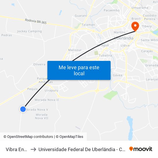 Vibra Energia to Universidade Federal De Uberlândia - Campus Educa map