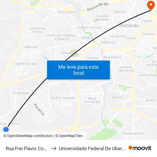 Rua Frei Flavio Costa Santos, 471 to Universidade Federal De Uberlândia - Campus Educa map