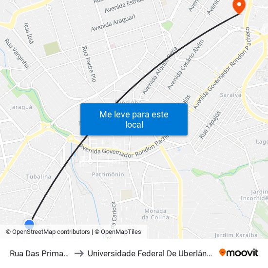 Rua Das Primaveras, 187 to Universidade Federal De Uberlândia - Campus Educa map