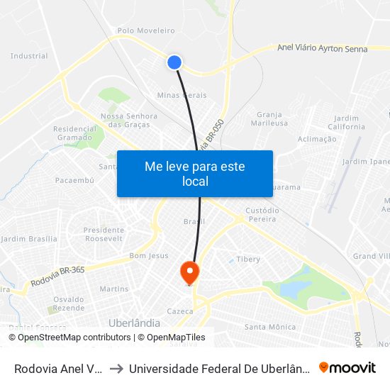 Rodovia Anel Viário, 1516 to Universidade Federal De Uberlândia - Campus Educa map