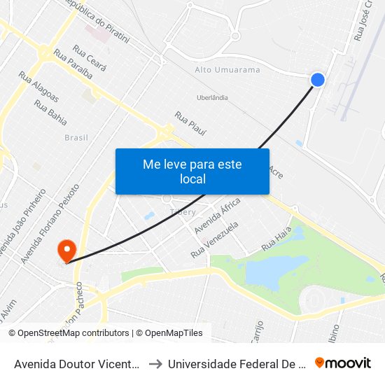 Avenida Doutor Vicente Salles Guimarães, 2700 to Universidade Federal De Uberlândia - Campus Educa map