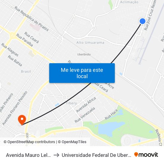 Avenida Mauro Leles Marques, 94 to Universidade Federal De Uberlândia - Campus Educa map