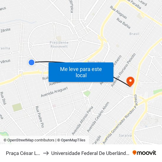 Praça César Lathes, 20 to Universidade Federal De Uberlândia - Campus Educa map