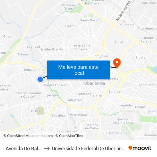Avenida Do Bálsamo, 199 to Universidade Federal De Uberlândia - Campus Educa map