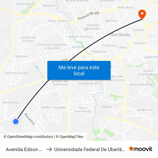 Avenida Edson Gallana, 590 to Universidade Federal De Uberlândia - Campus Educa map