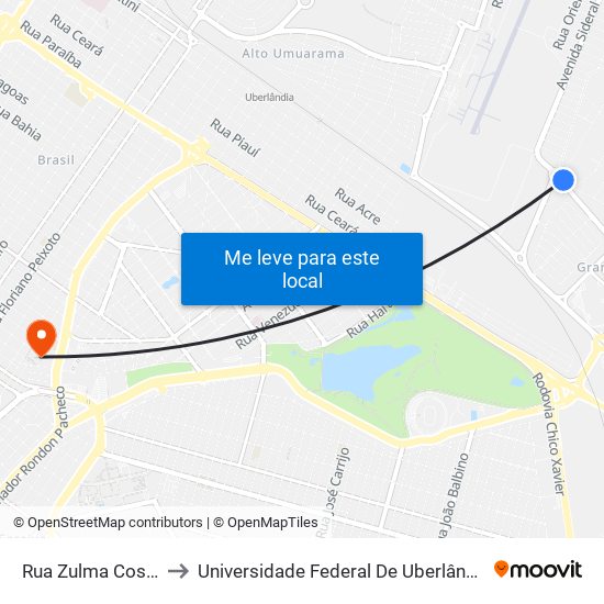 Rua Zulma Costa Abdala, to Universidade Federal De Uberlândia - Campus Educa map