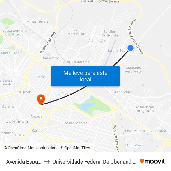 Avenida Espacial, 564 to Universidade Federal De Uberlândia - Campus Educa map